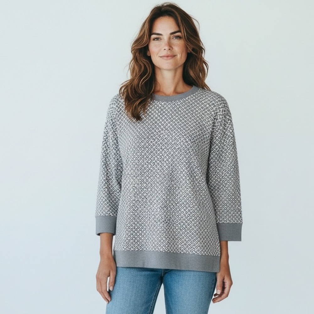 Talbots Plus Size 2 X Sweatshirt Gray Geometric Long Sleeve Top